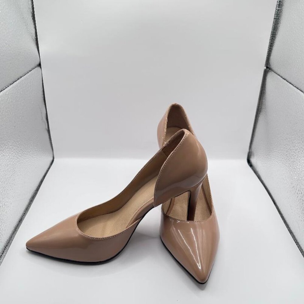 European Label-Rouge Rose Patent Leather Tan d’Orsay Pump Size 38